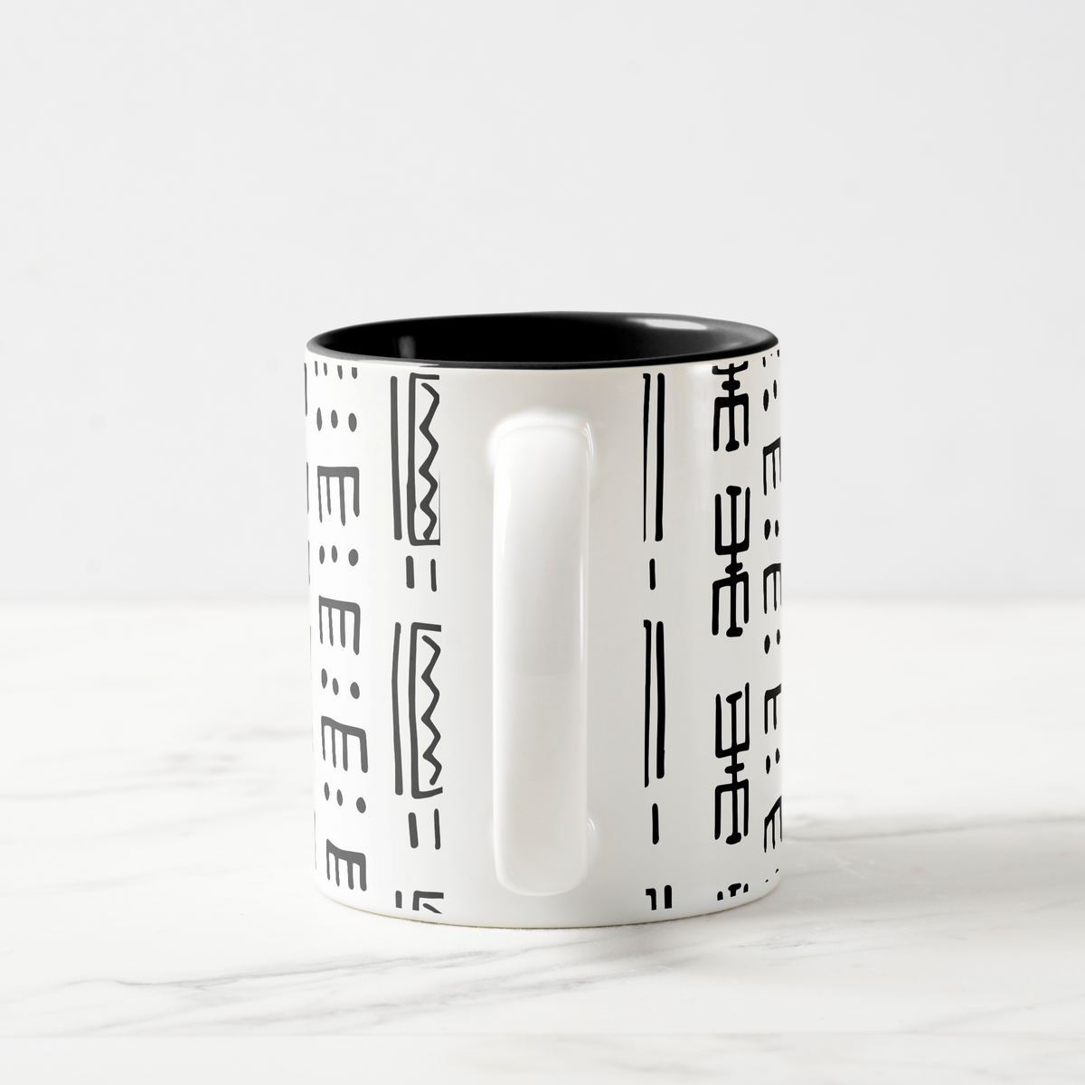 White Mudcloth Print Two Tone Coffee Mug