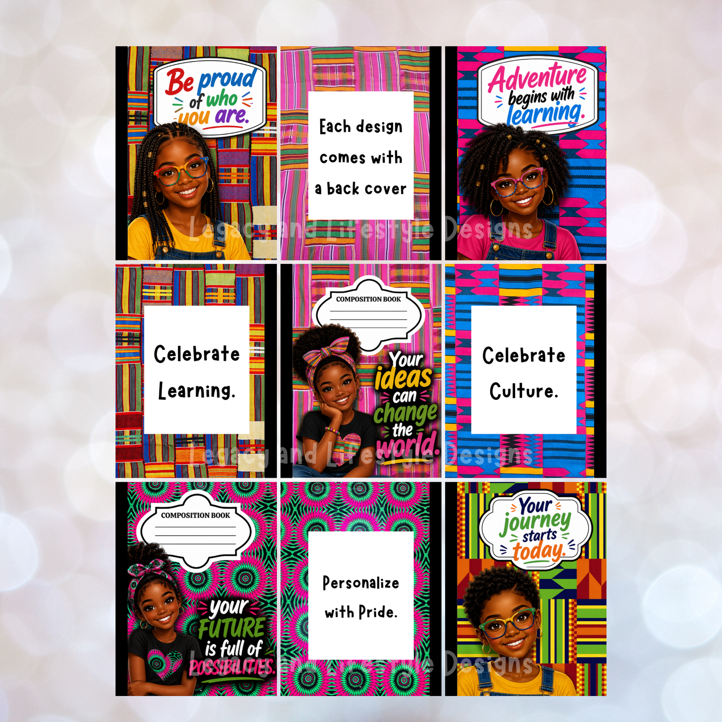 African Inspired Composition Book Covers | Editable Canva Templates (Digital Download)