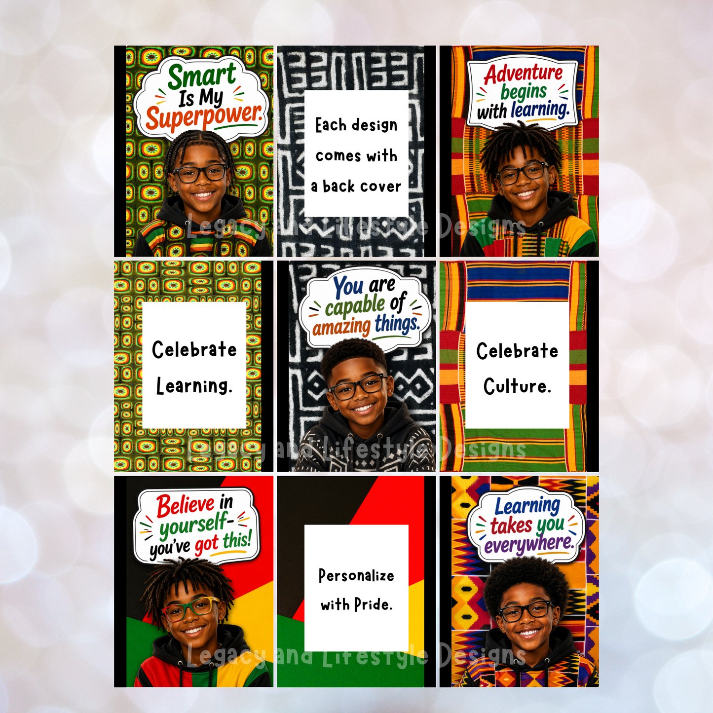 African Inspired Composition Book Covers | Editable Canva Templates (Digital Download)