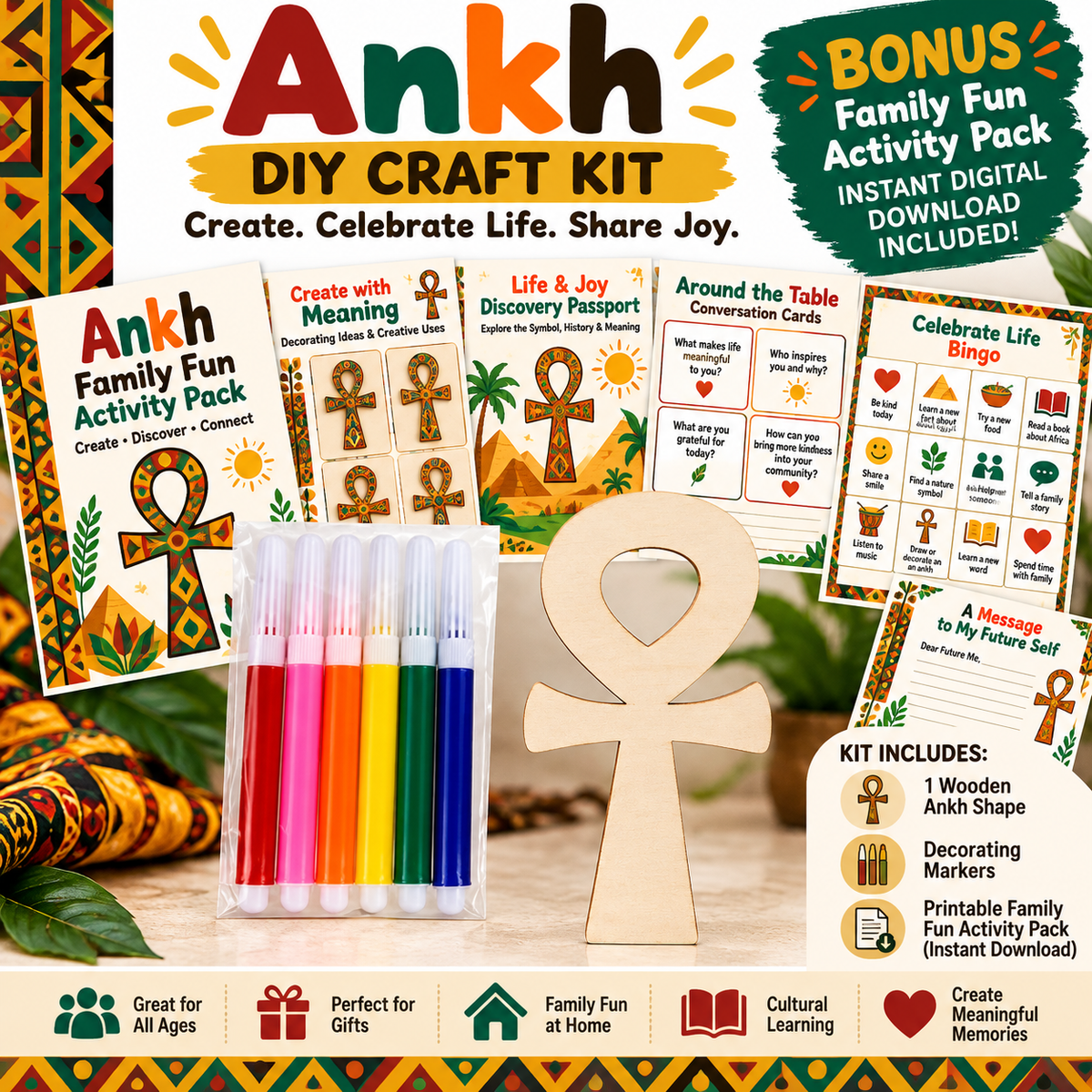 Ankh DIY Craft Kit | Ancient Egyptian Symbol Craft & Family Fun Activity Pack