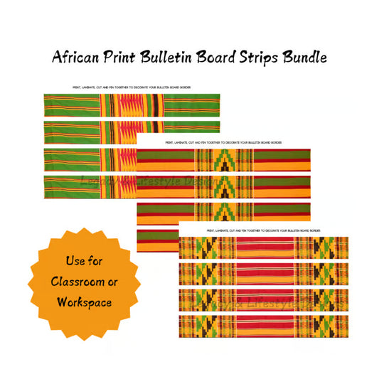 Kente Print Bulletin Board Strips Bundle, Classroom | Workspace, Digital File