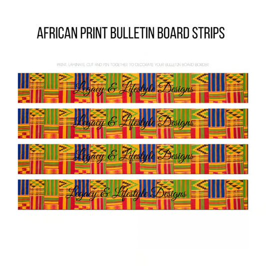 Kente Print Bulletin Board Strips, Classroom | Workspace, Digital File