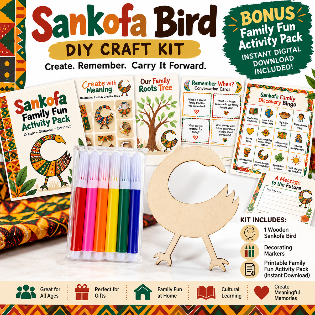 Sankofa Bird DIY Craft Kit | African-Inspired Family Craft & Activity Pack