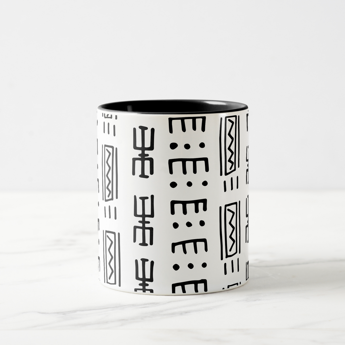 White Mudcloth Print Two Tone Coffee Mug