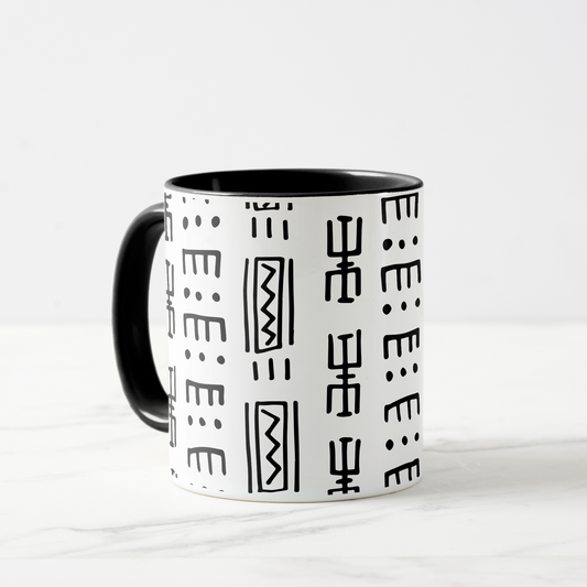 White Mudcloth Print Combo Coffee Mug