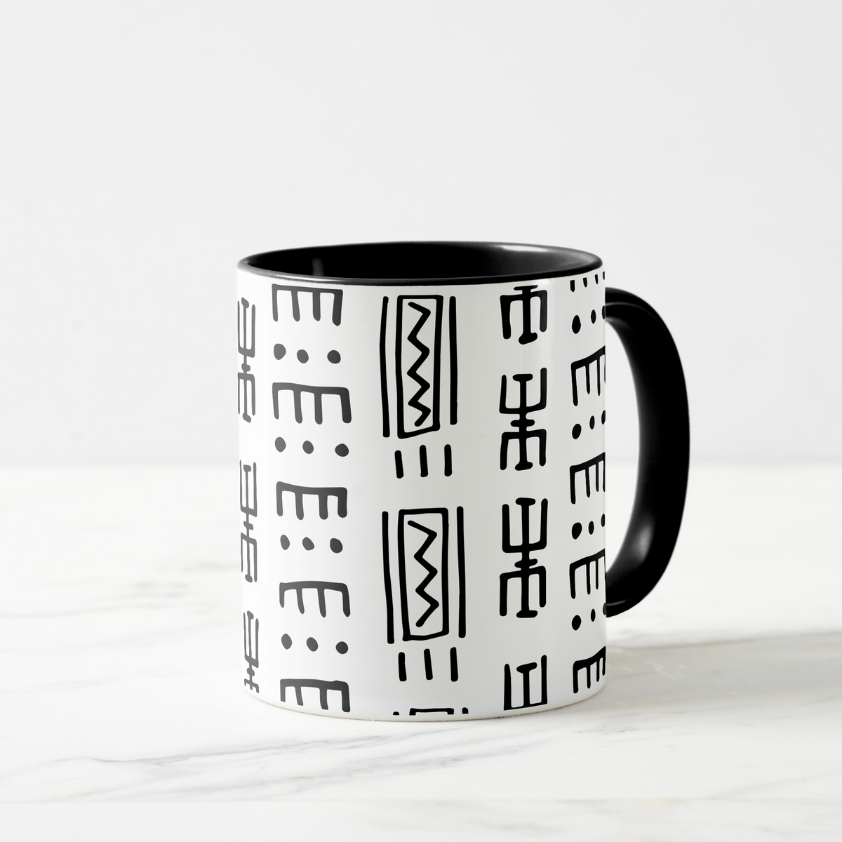 White Mudcloth Print Combo Coffee Mug