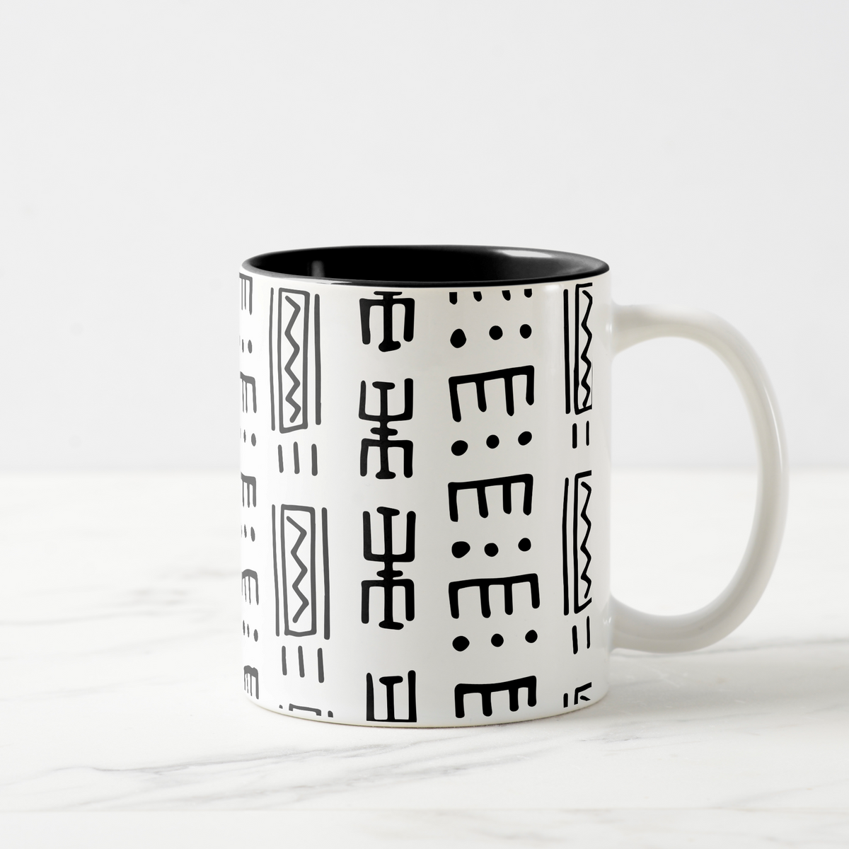 White Mudcloth Print Two Tone Coffee Mug