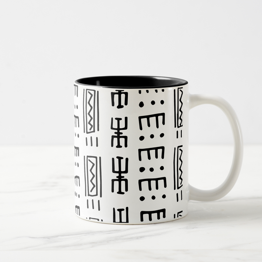 White Mudcloth Print Two Tone Coffee Mug