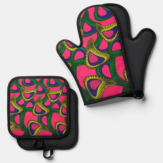 African Print Oven Mitt & Pot Holder Set