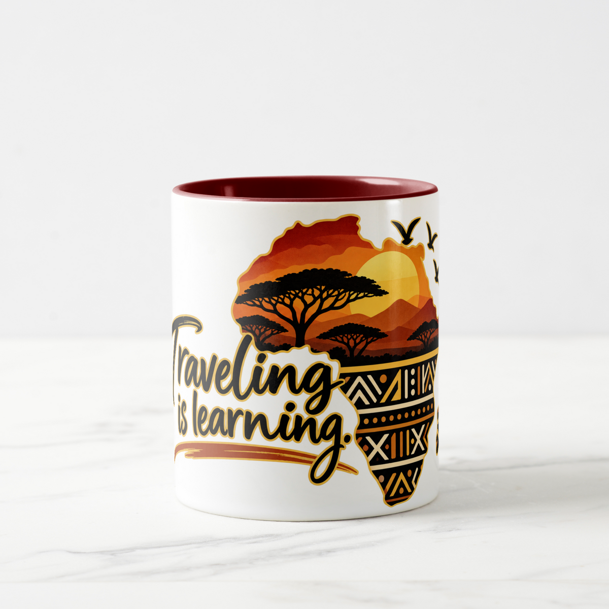 Traveling is Learning. Two-Tone Coffee Mug