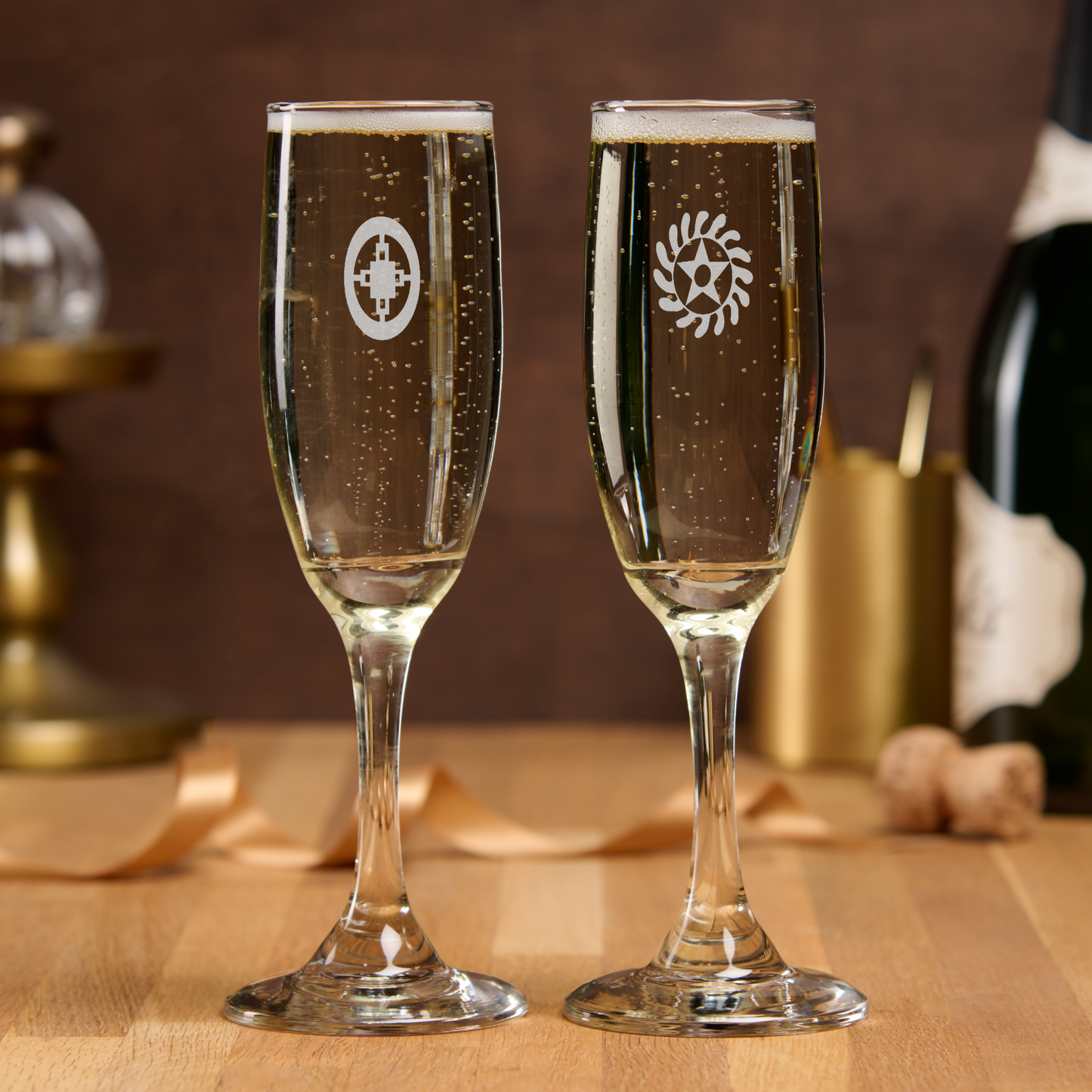 African Adinkra Champagne Flutes