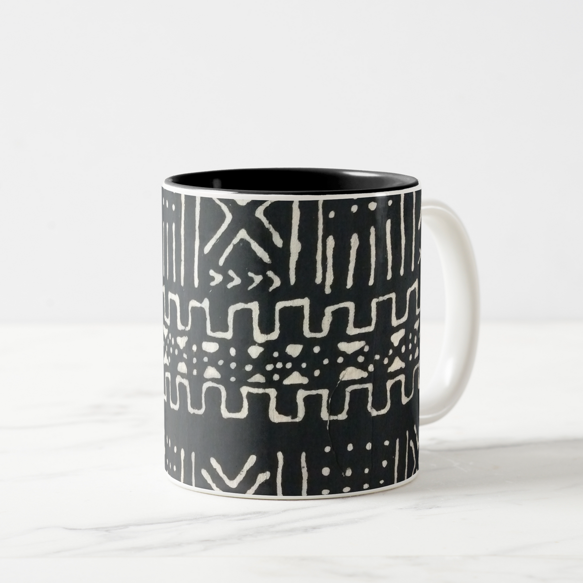 Black Mudcloth Print Two-Tone Coffee Mug
