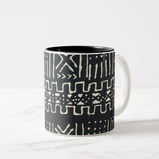 Black Mudcloth Print Two-Tone Coffee Mug