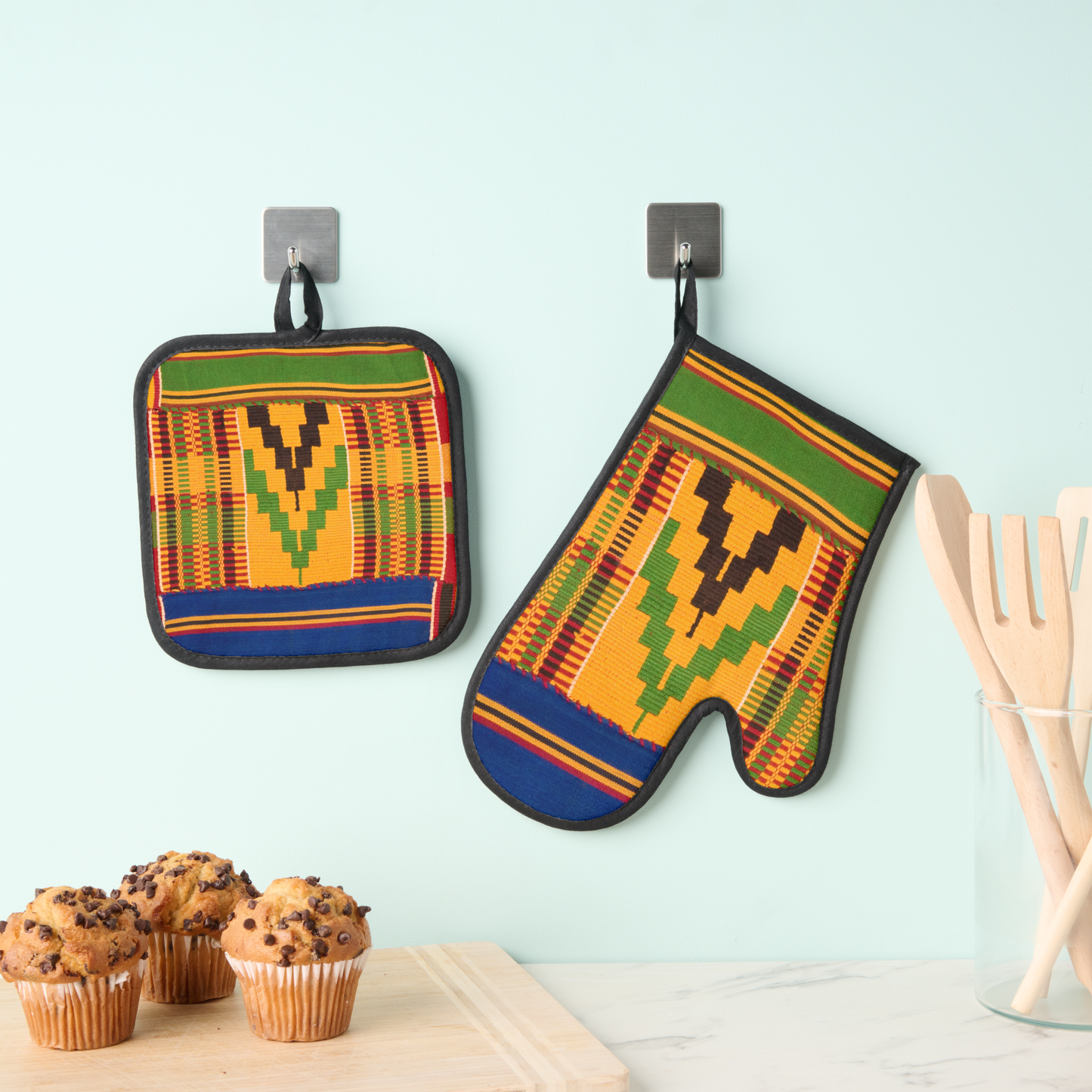 African Print Oven Mitt & Pot Holder Set