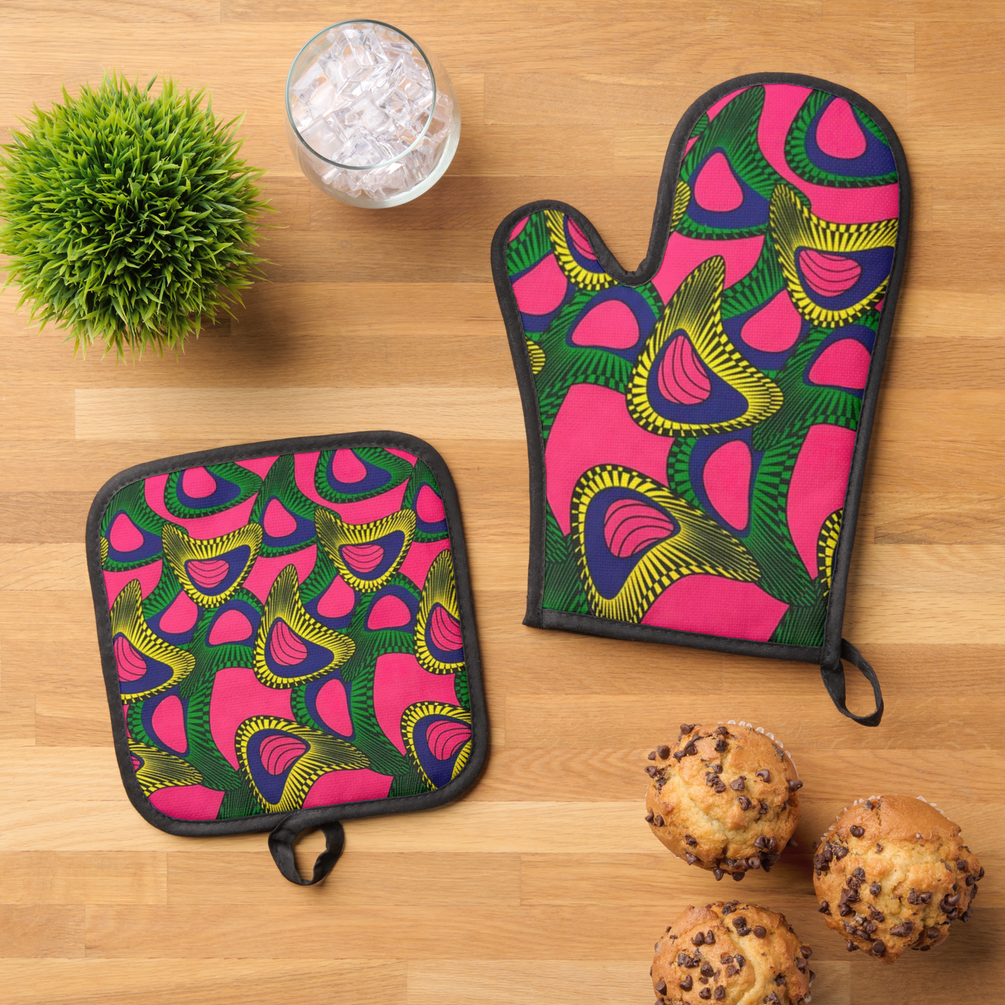 African Print Oven Mitt & Pot Holder Set